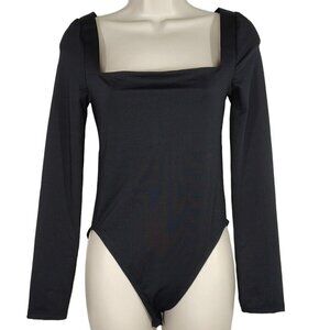 Topshop Square Neck Black Long Sleeve Bodysuit Women Size 4 6